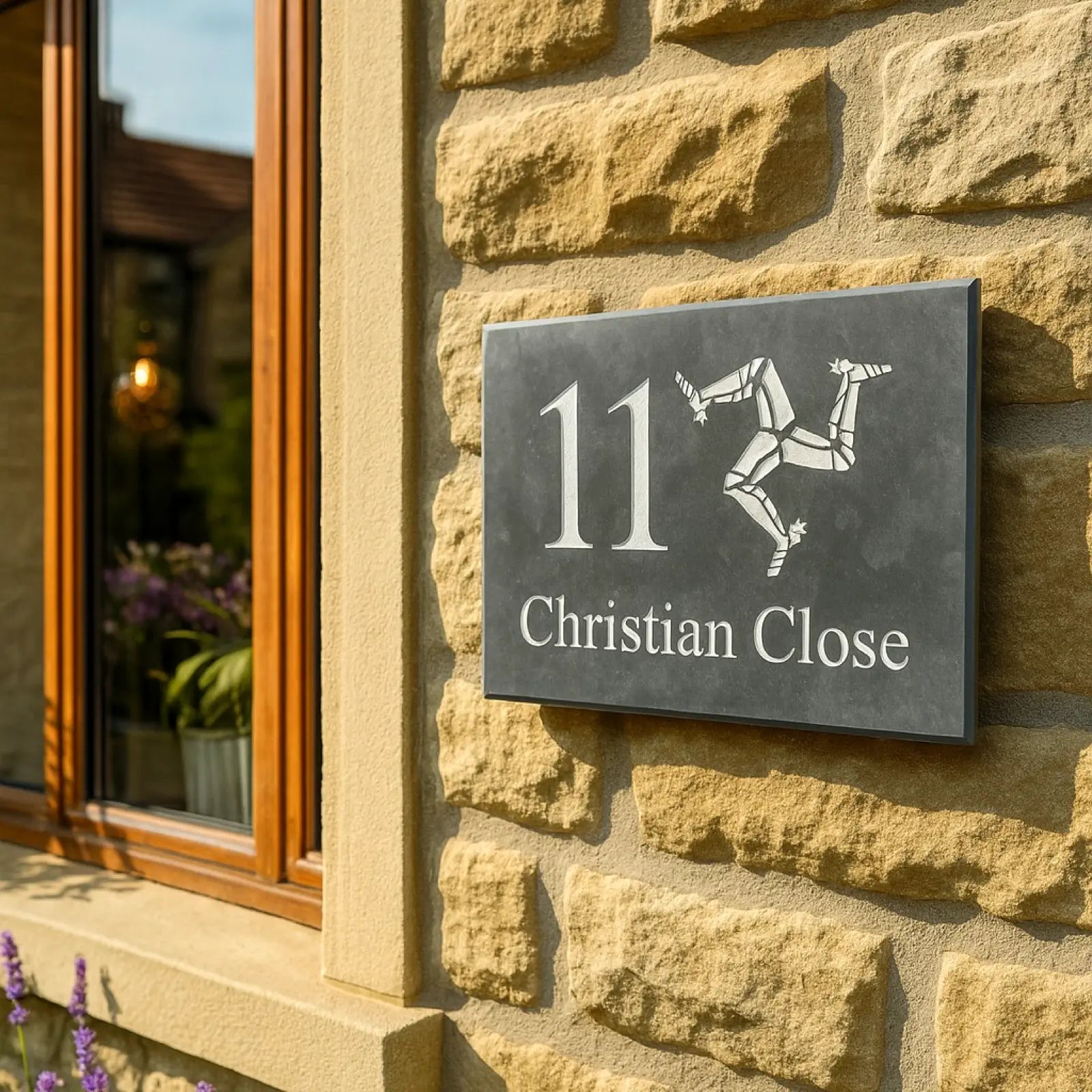 Slate House Sign with Isle of Man Triskelion