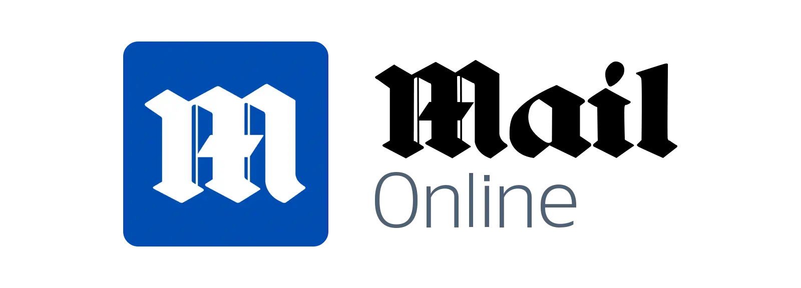 the daily mail online logo. A blue square logo with an olde english style M in white. On the right is the text Mail Online in black