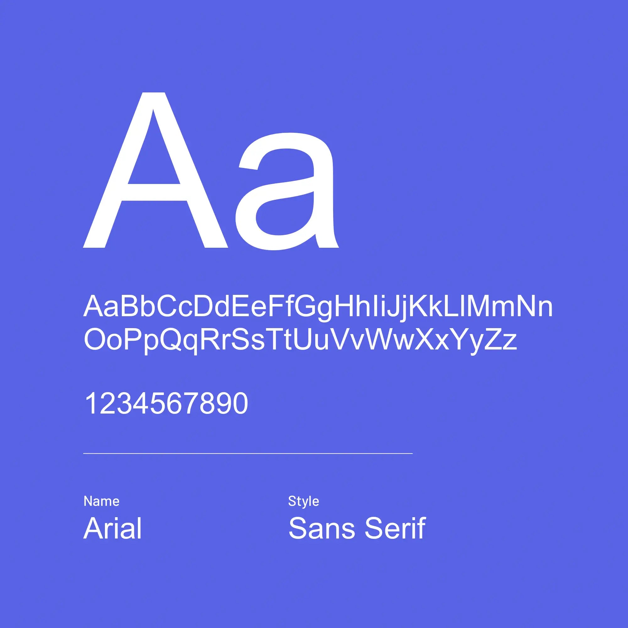 Arial sans serif font display on a blue background