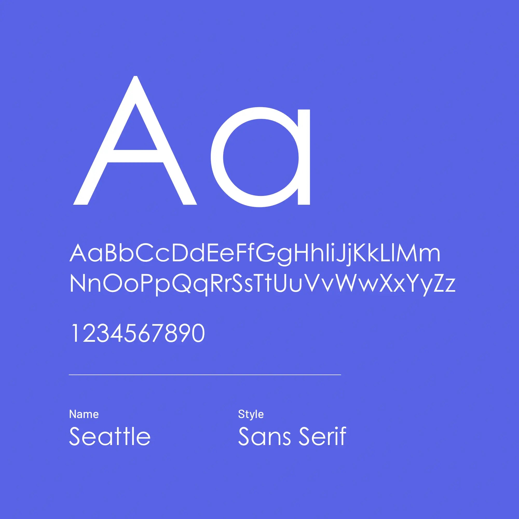 Display of the Seattle font on a blue background with letters and numbers.