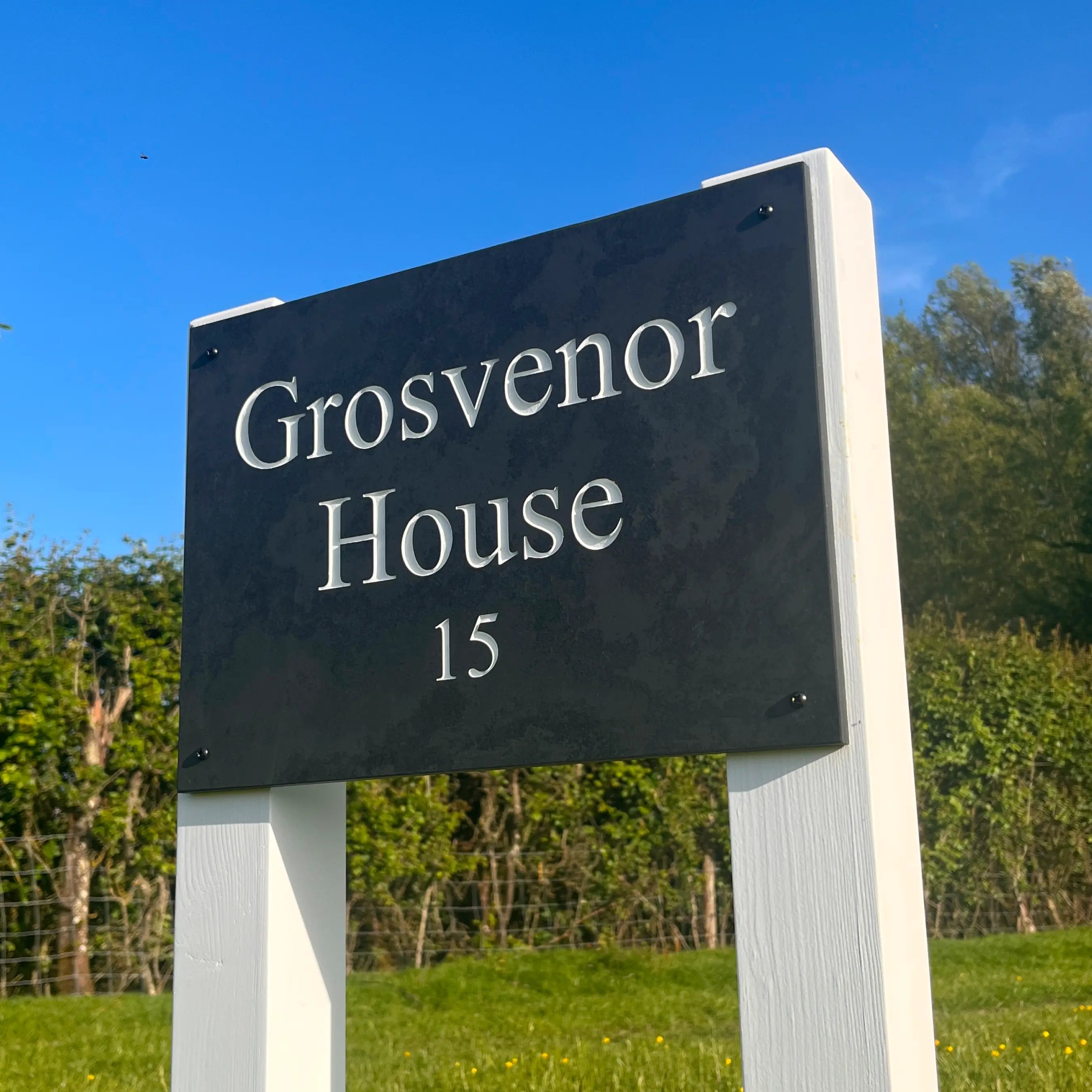 Wide Slate House Sign with Optional Mounting Posts