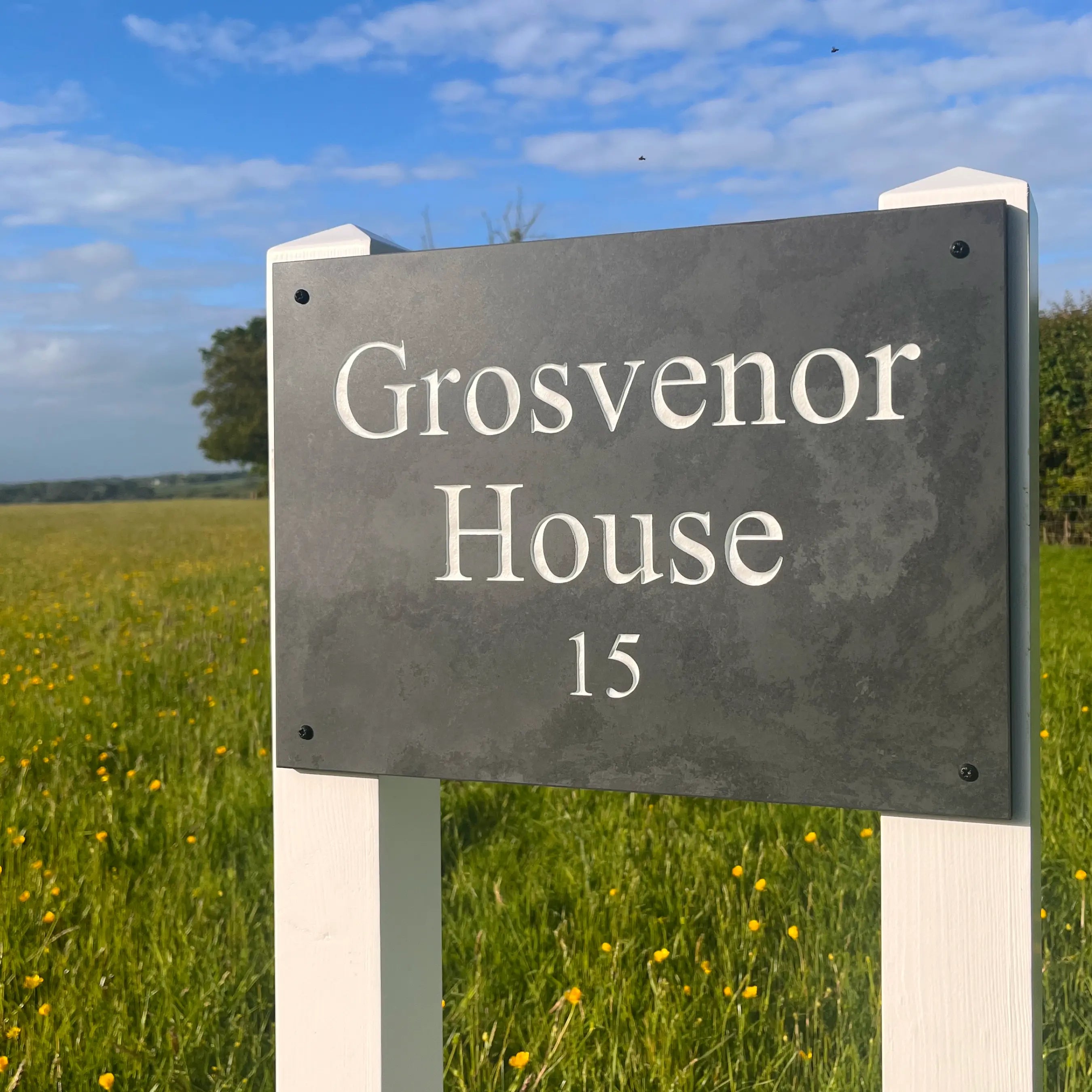 Wide Slate House Sign with Optional Mounting Posts
