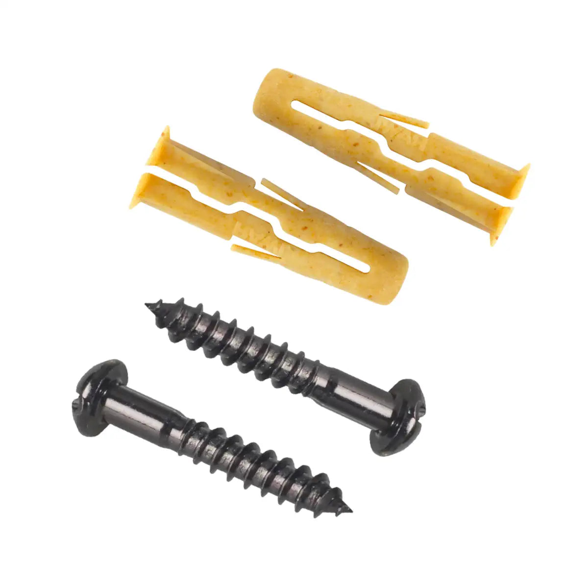 2 black roundhead phillips screws and 2 wall plugs for sign fixings.