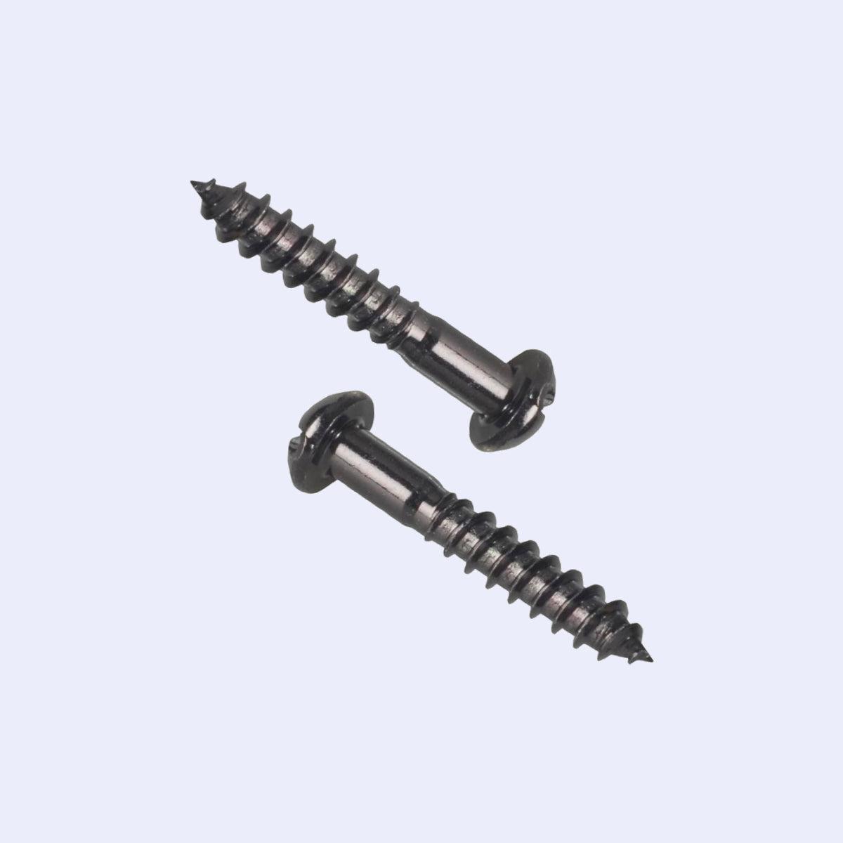 Two metal screws on a light gray background