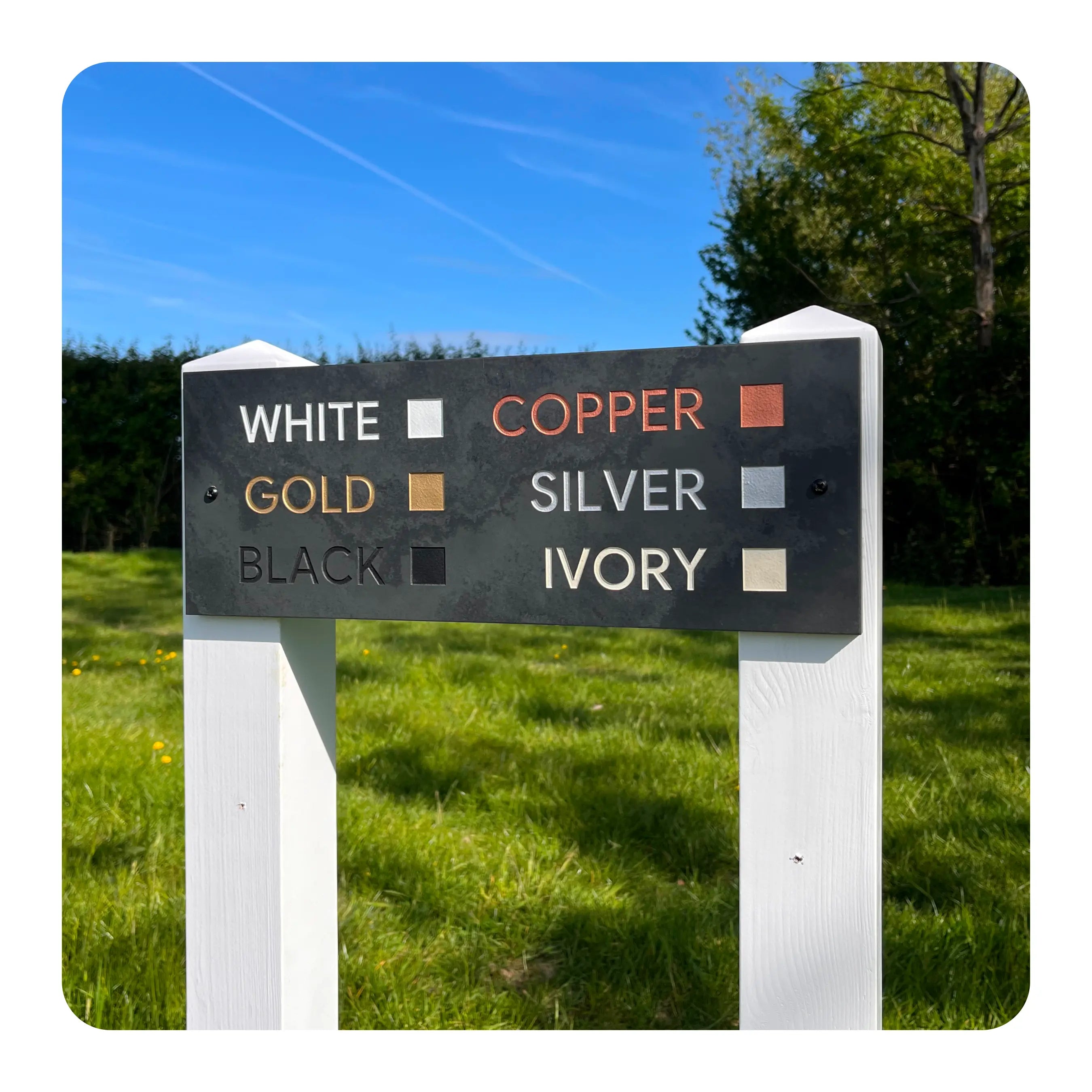 Color selection panel with options for white, gold, copper, silver, and ivory on a black background.