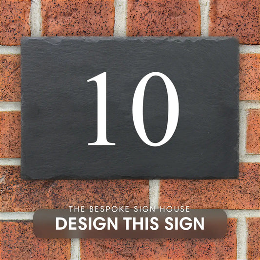 Welsh slate house sign with the number 10 engraved on it