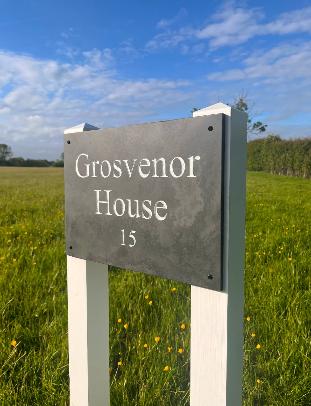 Wide Slate House Sign with Optional Posts