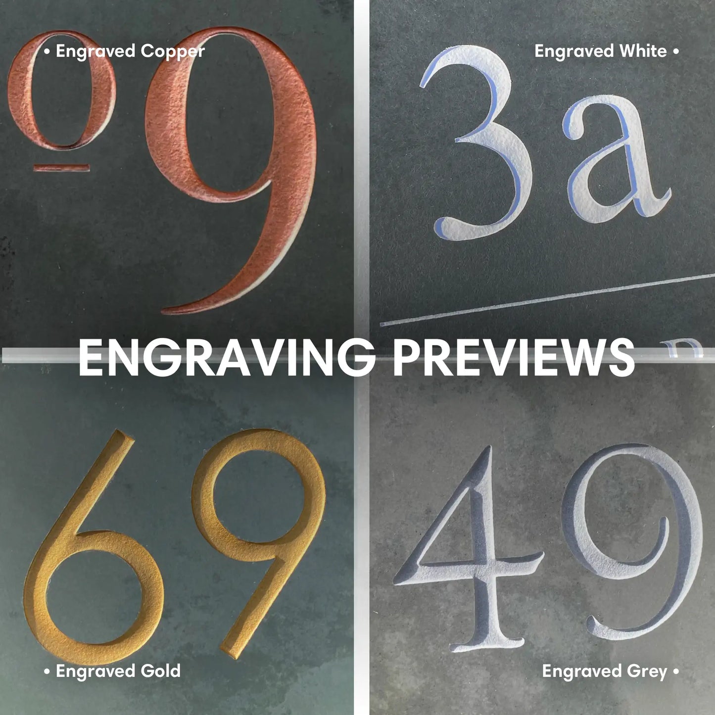 in real life previews of how our engraving paint colours look on slate and granite signs