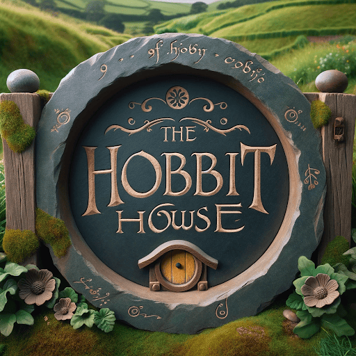 an ai generated sign on a house sign installed at the entrance of bilbo baggins' house