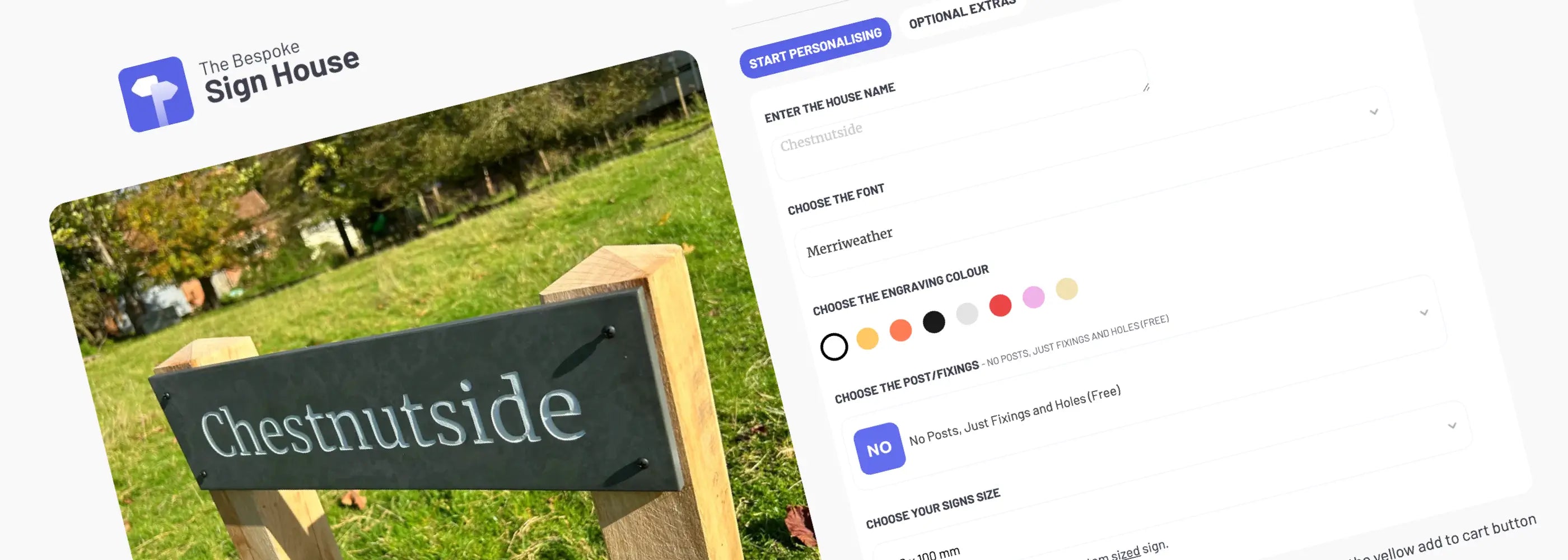 Digital design tool for creating signs with a grassy field and signboard background.