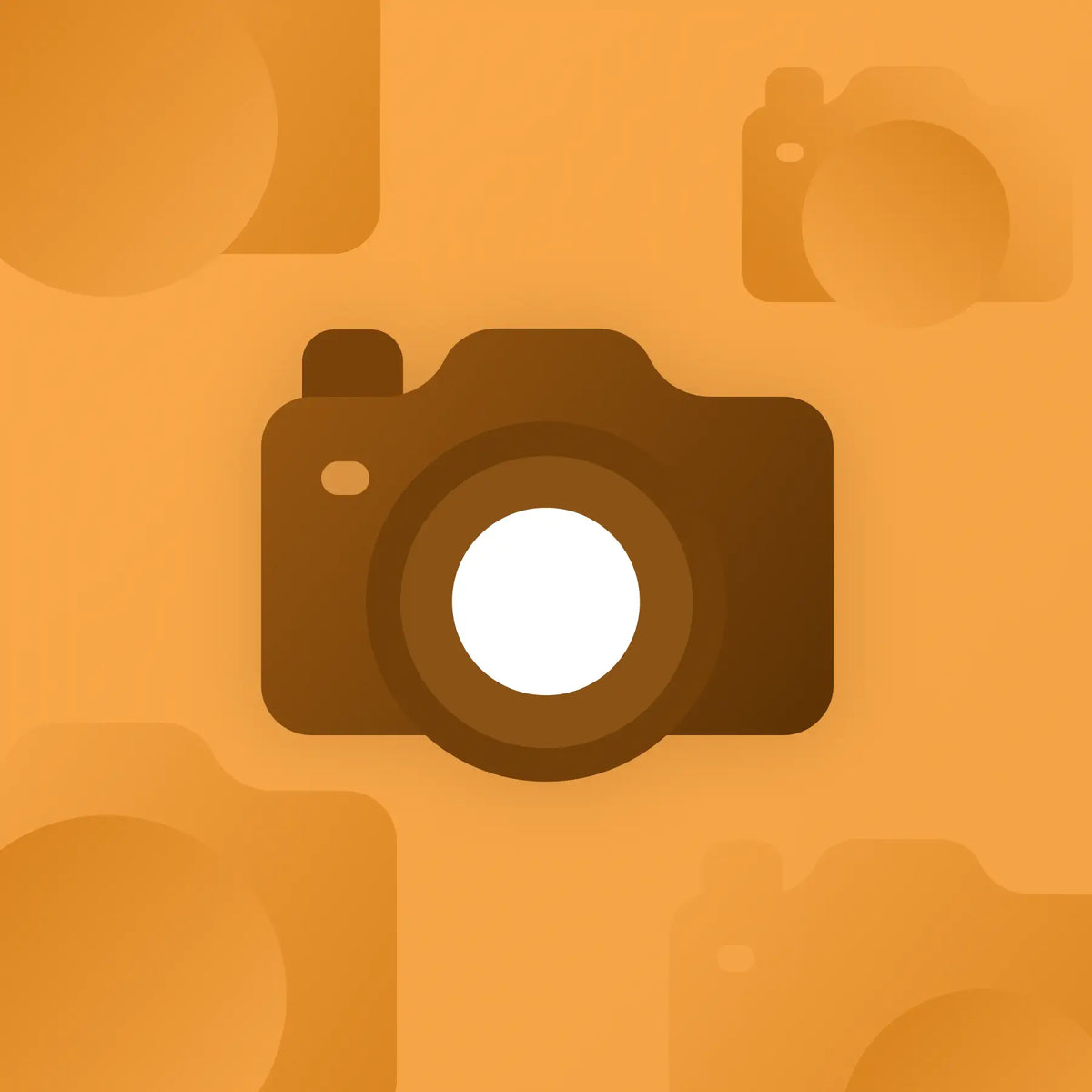 a graphic for the sign gallery page. picture is of a brown camera icon on a yellow gradient background