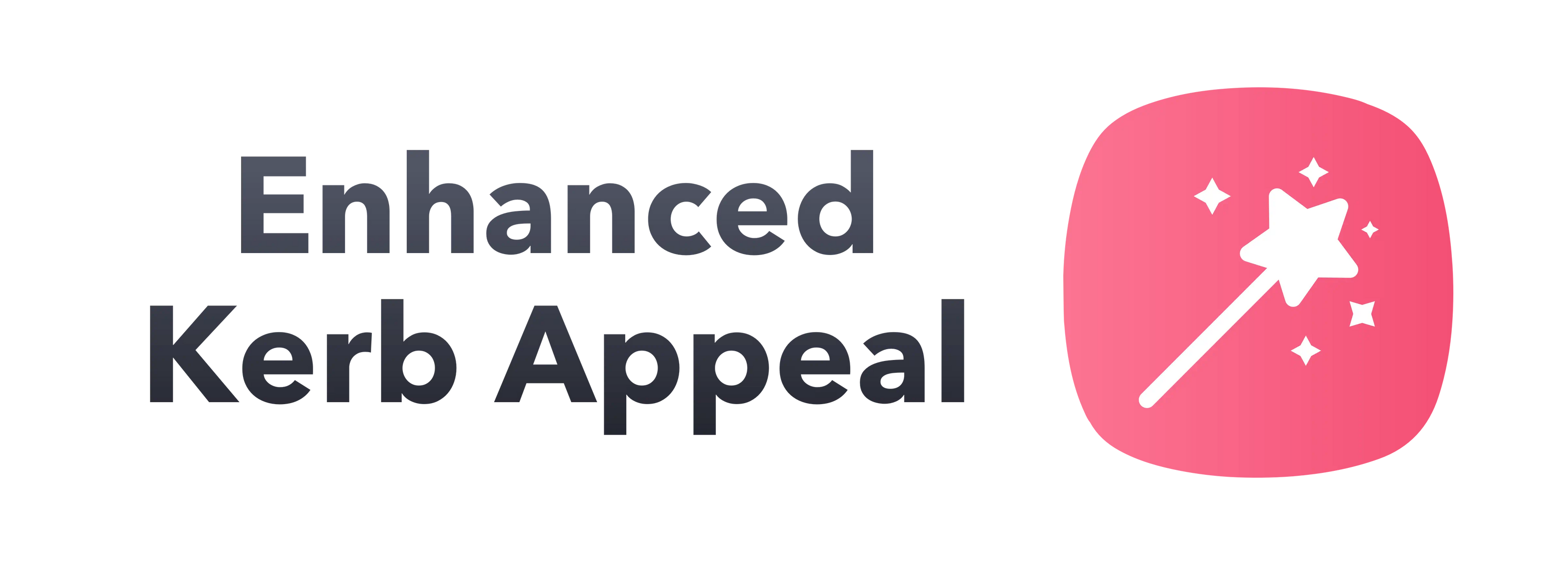 The image displays the text "Enhanced Kerb Appeal" in gray letters. To the right of the text, there is a pink rounded square icon with a white magic wand and sparkling stars.