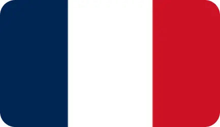 Rectangular logo with blue, white, and red colors