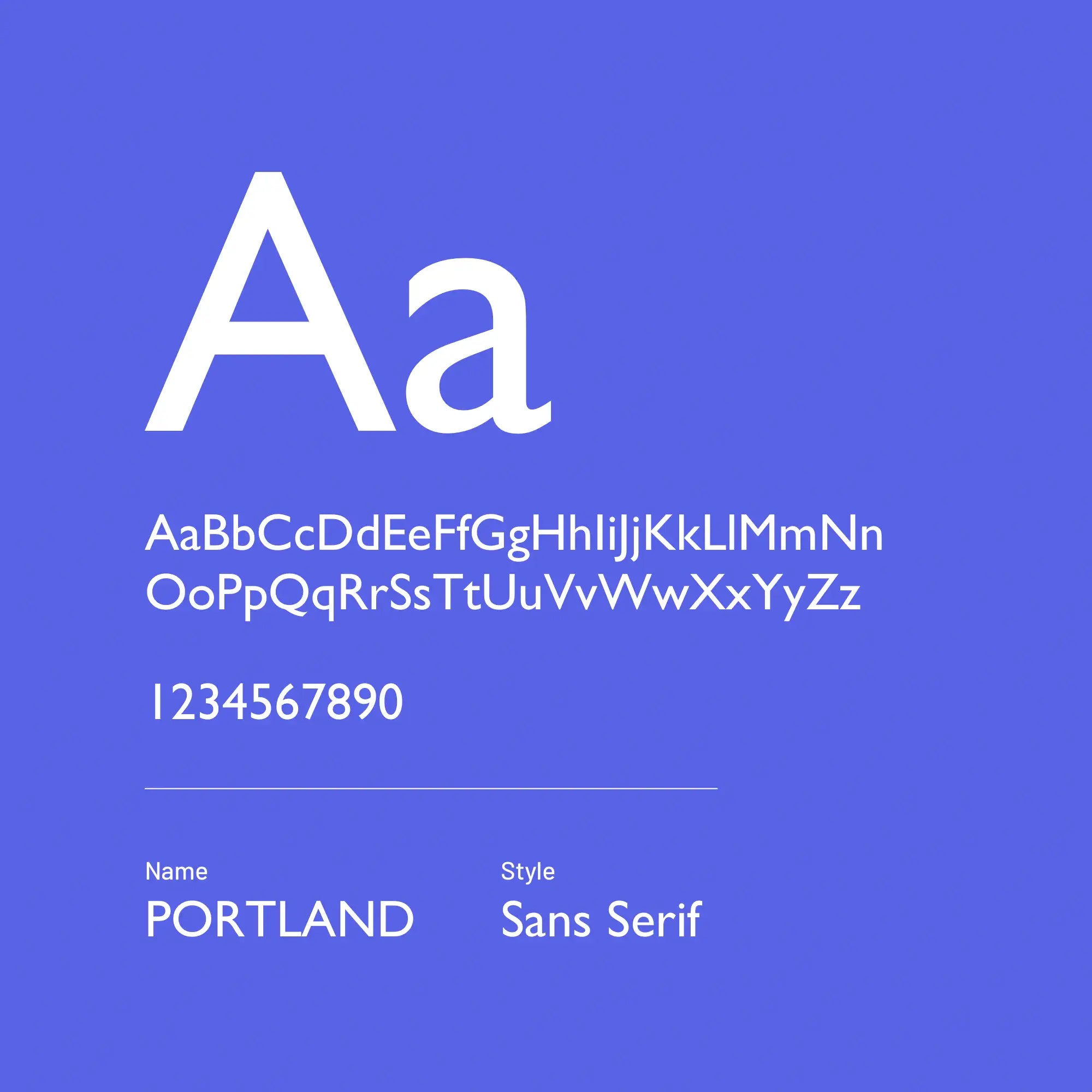 Display of the Portland sans-serif font on a blue background with letters and numbers.