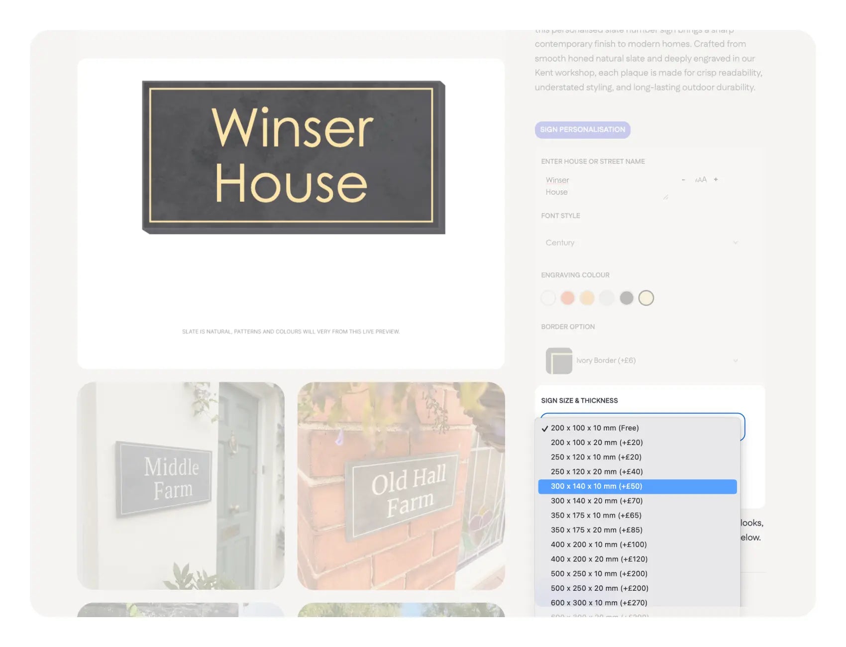 An instructional image showing a step in designing a house sign online. The image features a computer screen displaying a customization interface where users can adjust details such as text, font style, and layout. The screen highlights specific areas to guide the user through the design process, ensuring the correct customization of their house sign.