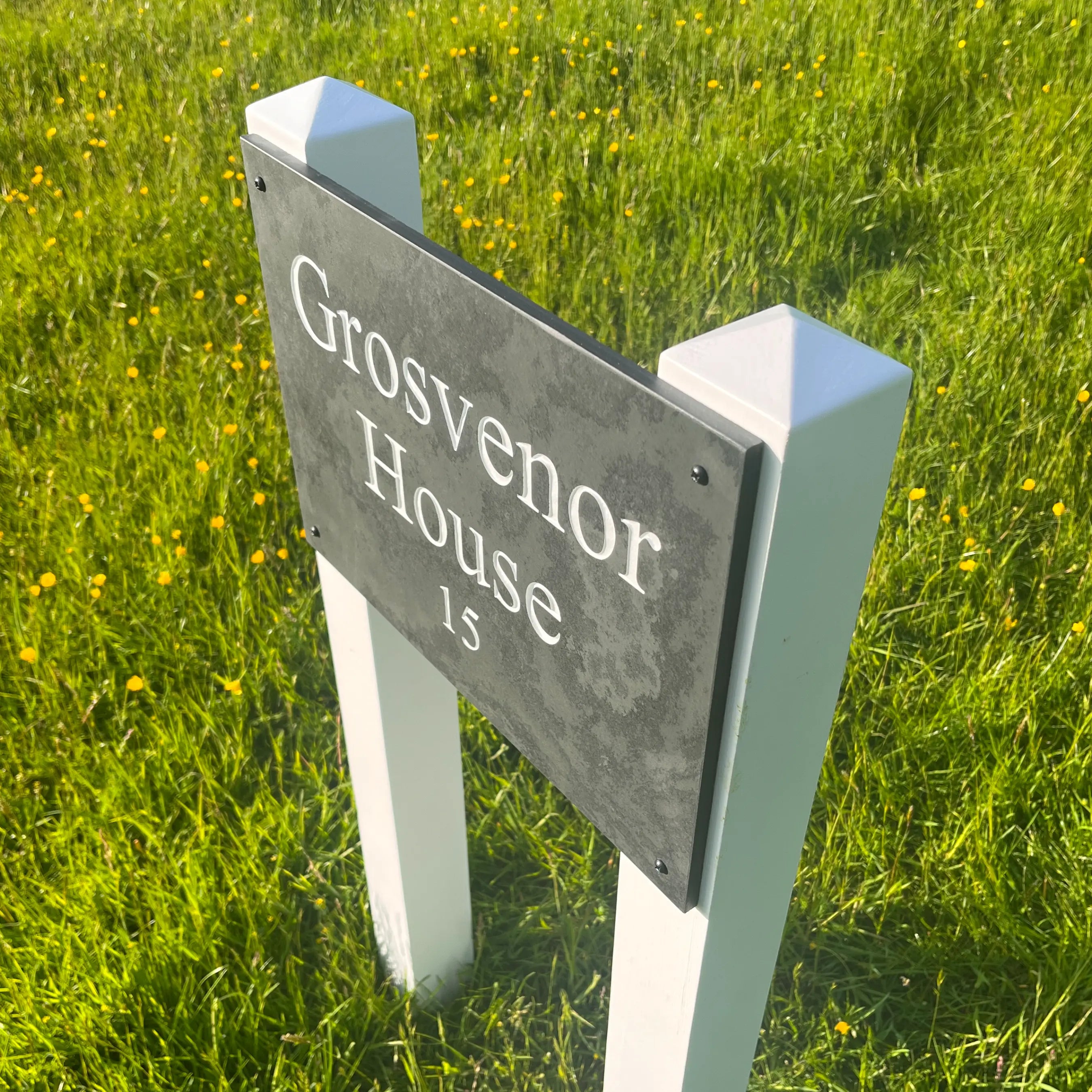 Wide Slate House Sign with Optional Mounting Posts