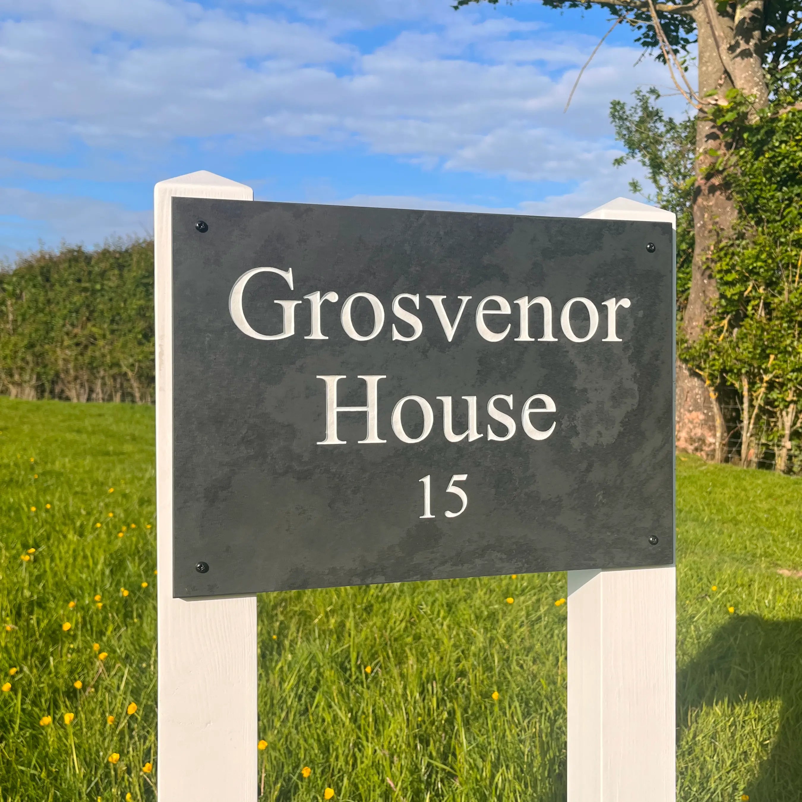 Wide Slate House Sign with Optional Mounting Posts