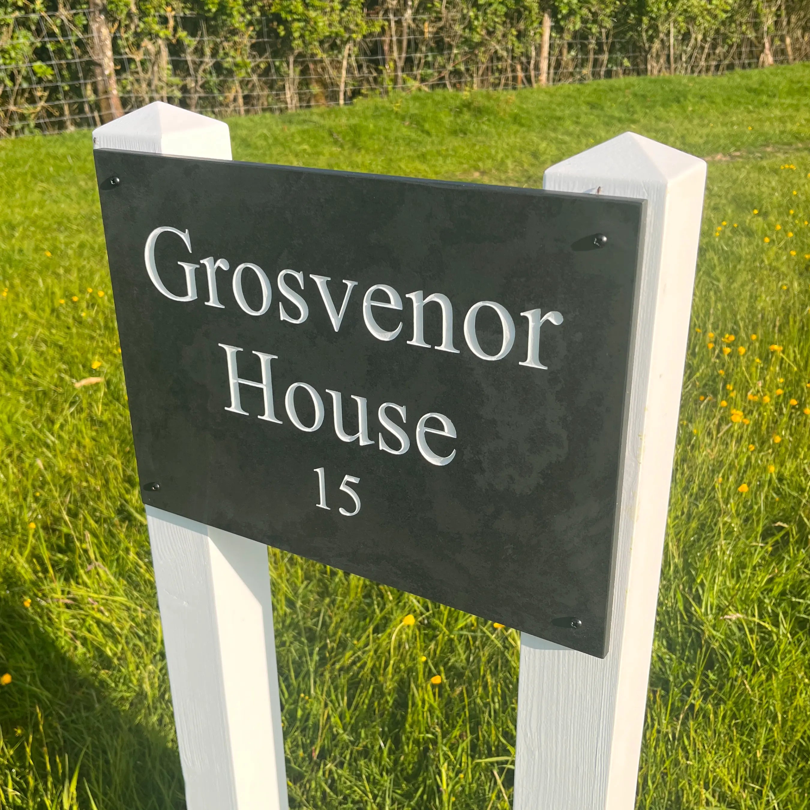 Wide Slate House Sign with Optional Mounting Posts