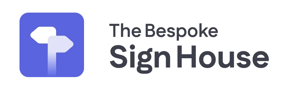 Logo of The Bespoke Sign House with a blue and gray design.