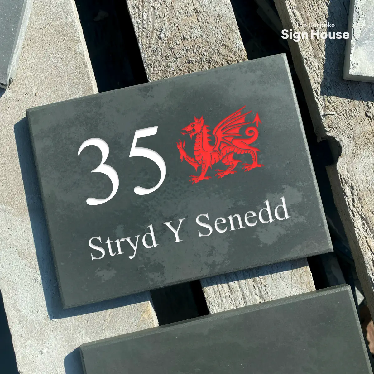 Slate House Sign with Welsh Dragon