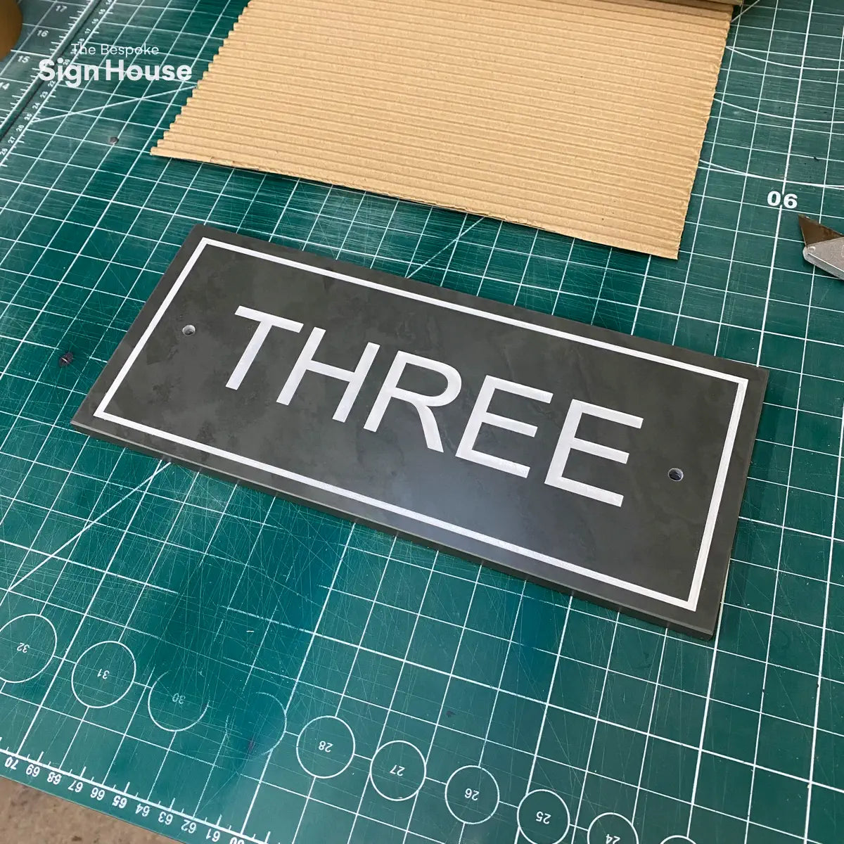 house number slate sign with white border