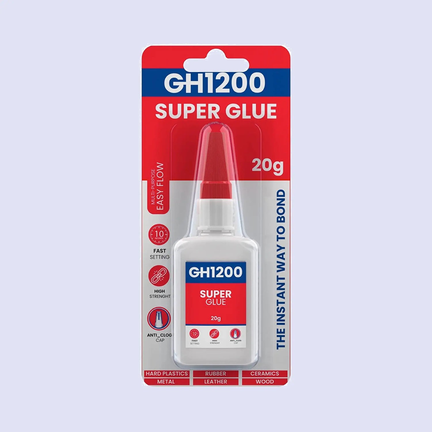 a pack of strong adhesive GH1200 glue on a grey background