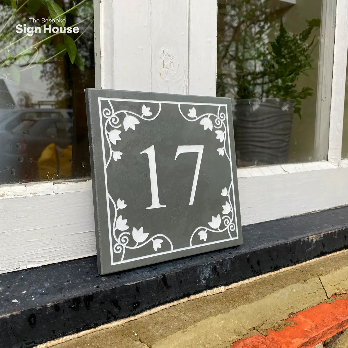Floral house number sign